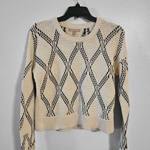 Banana Republic Cream and Black Patterned Sweater Sz Large